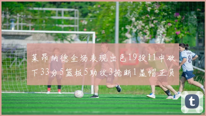 莱昂纳德全场表现出色19投11中砍下33分5篮板5助攻3抢断1盖帽正负值高达31